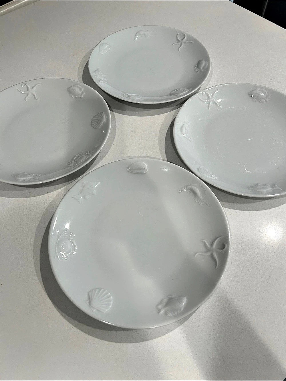 Apilco Ocean Seashell Porcelain France Embossed Lunch Plates Set of 4 in White
